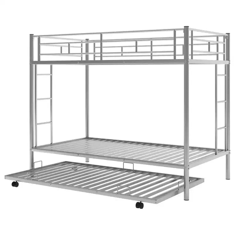 Lit superposé métallique Bellemave Twin Over Twin avec lit gigogne, échelle et garde-corps pour enfants, adolescents et adultes, sans sommier, argent