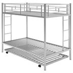 Lit superposé métallique Bellemave Twin Over Twin avec lit gigogne, échelle et garde-corps pour enfants, adolescents et adultes, sans sommier, argent