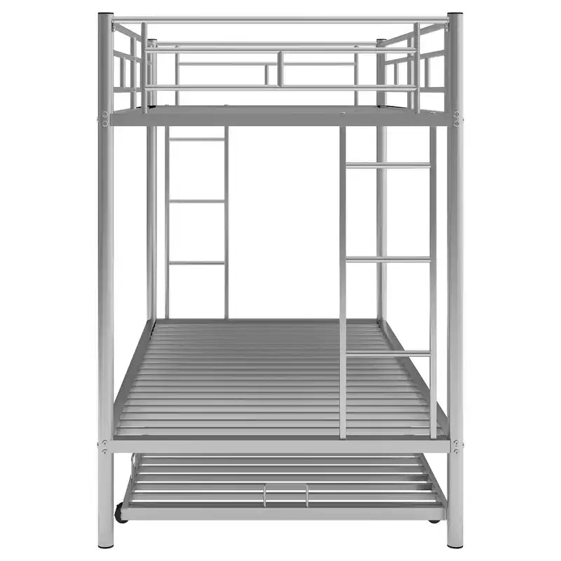 Lit superposé métallique Bellemave Twin Over Twin avec lit gigogne, échelle et garde-corps pour enfants, adolescents et adultes, sans sommier, argent