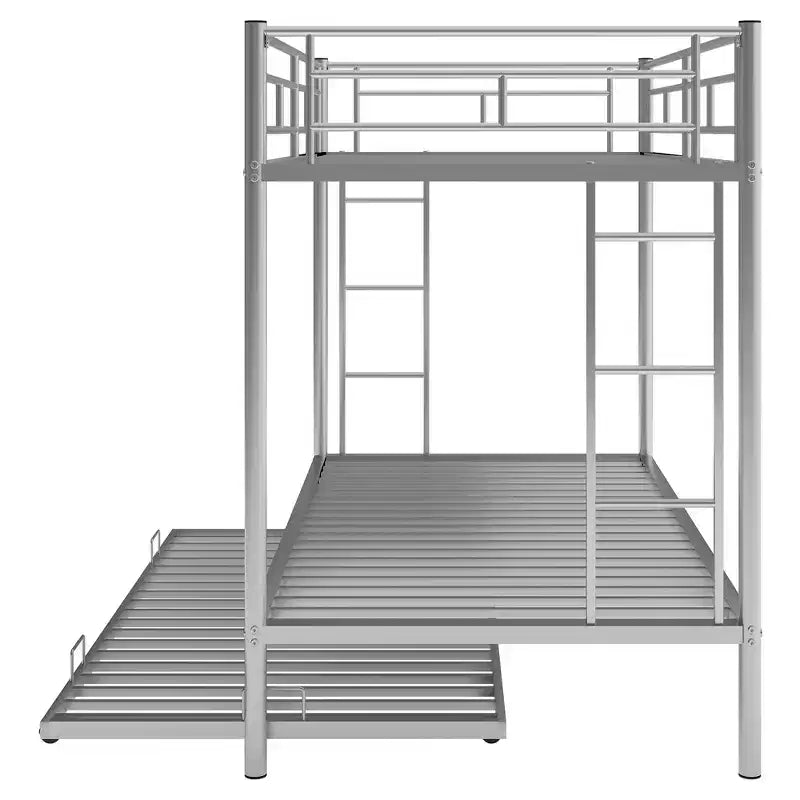 Lit superposé métallique Bellemave Twin Over Twin avec lit gigogne, échelle et garde-corps pour enfants, adolescents et adultes, sans sommier, argent