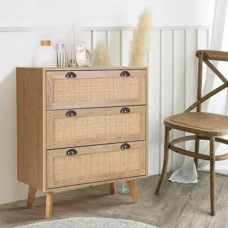Captiva Designs Commode de chevet bohème en rotin avec tiroir en rotin naturel pour entrée, salon, placard