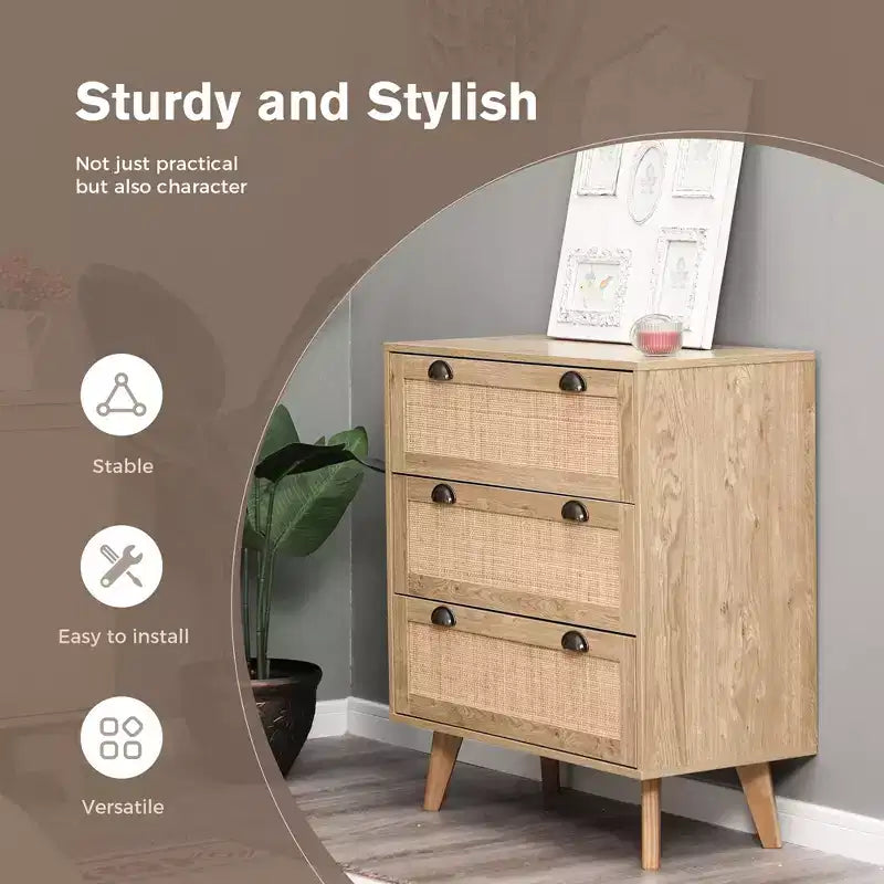 Captiva Designs Commode de chevet bohème en rotin avec tiroir en rotin naturel pour entrée, salon, placard
