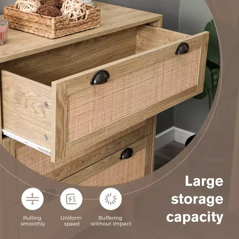 Captiva Designs Commode de chevet bohème en rotin avec tiroir en rotin naturel pour entrée, salon, placard