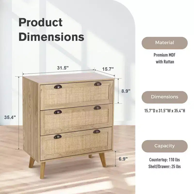 Captiva Designs Commode de chevet bohème en rotin avec tiroir en rotin naturel pour entrée, salon, placard
