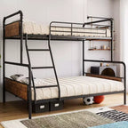 Metal Bunk Beds, Twin Over Full Size, Heavy Duty, with Angled Ladder and Safety Guardrails, Space Saving, for Dorm, Bedroom, Apartment