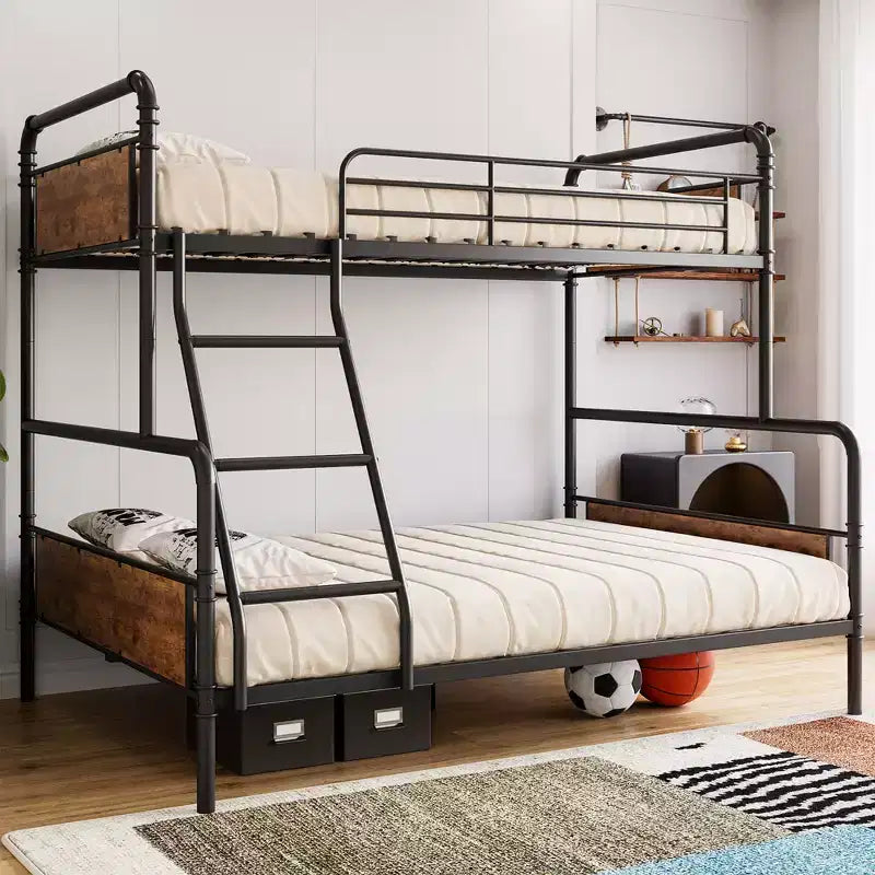 Metal Bunk Beds, Twin Over Full Size, Heavy Duty, with Angled Ladder and Safety Guardrails, Space Saving, for Dorm, Bedroom, Apartment