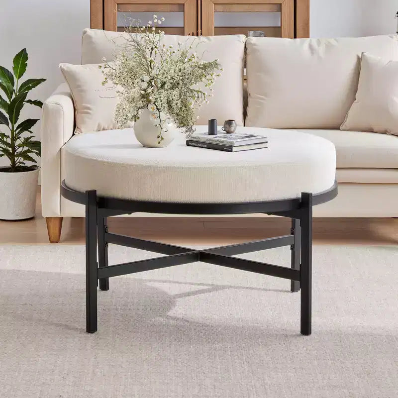 Bekrvio Pouf de rangement rond 4,5, table basse et repose-pieds en tissu chenille pour salon avec pieds en métal et pieds réglables