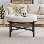 Bekrvio Pouf de rangement rond 4,5, table basse et repose-pieds en tissu chenille pour salon avec pieds en métal et pieds réglables