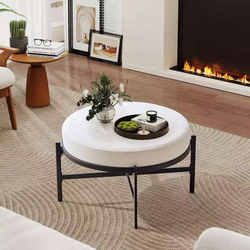 Bekrvio Pouf de rangement rond 4,5, table basse et repose-pieds en tissu chenille pour salon avec pieds en métal et pieds réglables