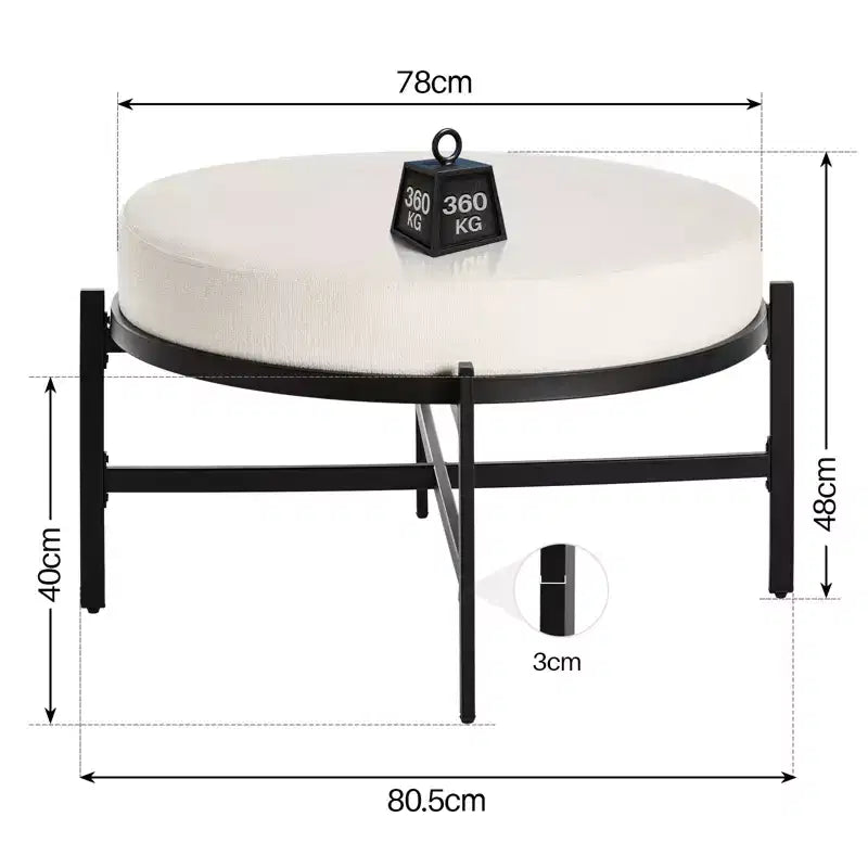 Bekrvio Pouf de rangement rond 4,5, table basse et repose-pieds en tissu chenille pour salon avec pieds en métal et pieds réglables