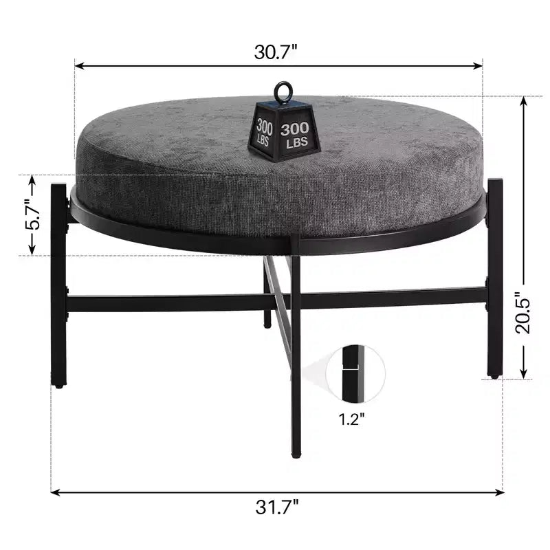 Bekrvio Pouf de rangement rond 4,5, table basse et repose-pieds en tissu chenille pour salon avec pieds en métal et pieds réglables