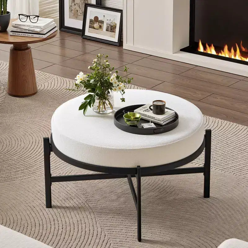 Bekrvio Pouf de rangement rond 4,5, table basse et repose-pieds en tissu chenille pour salon avec pieds en métal et pieds réglables