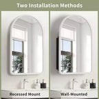 PexFix Armoire de toilette de salle de bain blanche arquée 35,8 x 24 avec miroir, murale encastrée en bois avec 2 étagères pour lavabo de salle de bain
