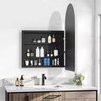PexFix Armoire de toilette de salle de bain blanche arquée 35,8 x 24 avec miroir, murale encastrée en bois avec 2 étagères pour lavabo de salle de bain