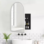 PexFix Armoire de toilette de salle de bain blanche arquée 35,8 x 24 avec miroir, murale encastrée en bois avec 2 étagères pour lavabo de salle de bain