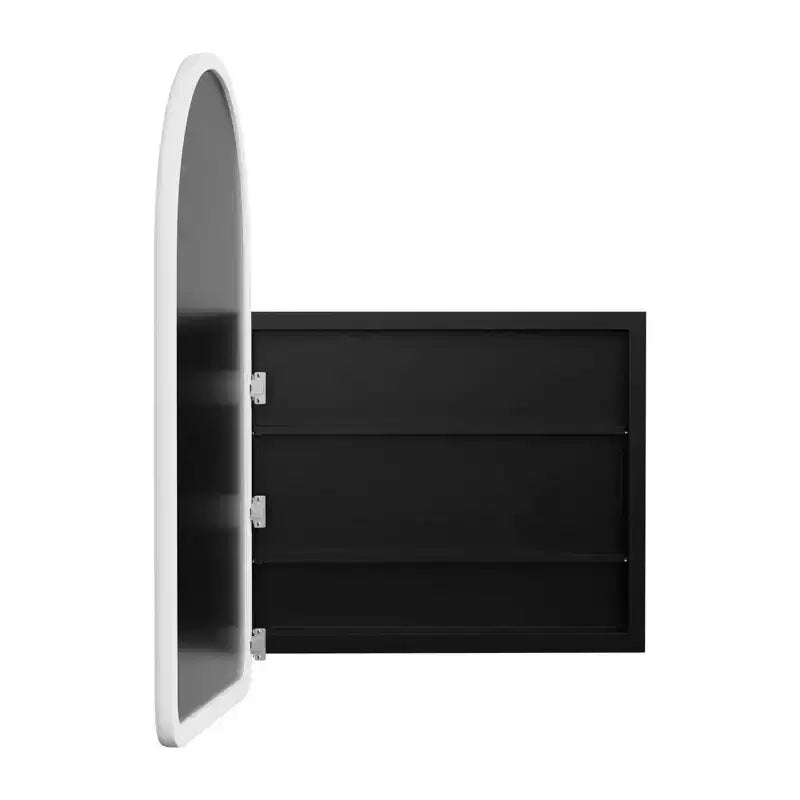 PexFix Armoire de toilette de salle de bain blanche arquée 35,8 x 24 avec miroir, murale encastrée en bois avec 2 étagères pour lavabo de salle de bain