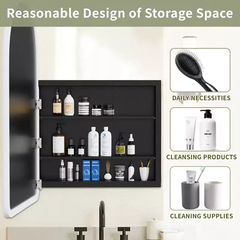 PexFix Armoire de toilette de salle de bain blanche arquée 35,8 x 24 avec miroir, murale encastrée en bois avec 2 étagères pour lavabo de salle de bain