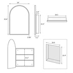 PexFix Armoire de toilette de salle de bain blanche arquée 35,8 x 24 avec miroir, murale encastrée en bois avec 2 étagères pour lavabo de salle de bain