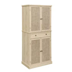 Meuble de rangement haut Okak avec 4 portes en rotin/sculptées, meuble de rangement avec 1 tiroir et 4 étagères intérieures réglables, meuble d'appoint pour salon, chambre à coucher