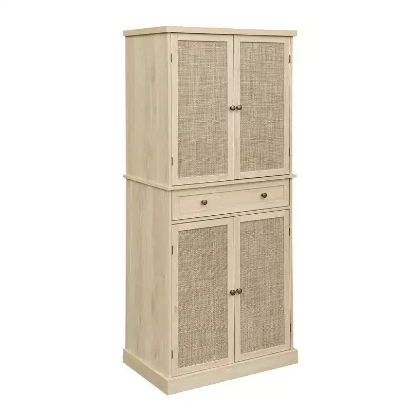 Meuble de rangement haut Okak avec 4 portes en rotin/sculptées, meuble de rangement avec 1 tiroir et 4 étagères intérieures réglables, meuble d'appoint pour salon, chambre à coucher