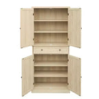 Meuble de rangement haut Okak avec 4 portes en rotin/sculptées, meuble de rangement avec 1 tiroir et 4 étagères intérieures réglables, meuble d'appoint pour salon, chambre à coucher