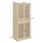 Meuble de rangement haut Okak avec 4 portes en rotin/sculptées, meuble de rangement avec 1 tiroir et 4 étagères intérieures réglables, meuble d'appoint pour salon, chambre à coucher