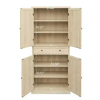 Meuble de rangement haut Okak avec 4 portes en rotin/sculptées, meuble de rangement avec 1 tiroir et 4 étagères intérieures réglables, meuble d'appoint pour salon, chambre à coucher