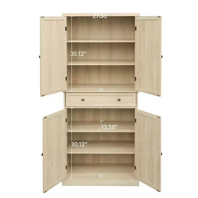 Meuble de rangement haut Okak avec 4 portes en rotin/sculptées, meuble de rangement avec 1 tiroir et 4 étagères intérieures réglables, meuble d'appoint pour salon, chambre à coucher