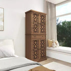 Meuble de rangement haut Okak avec 4 portes en rotin/sculptées, meuble de rangement avec 1 tiroir et 4 étagères intérieures réglables, meuble d'appoint pour salon, chambre à coucher