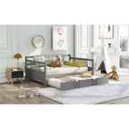 Lit double Bellemave avec lit gigogne simple, cadre de lit plateforme en bois avec barrières de protection, lit de repos pour chambre/salon, sans sommier à ressorts, gris