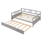 Lit double Bellemave avec lit gigogne simple, cadre de lit plateforme en bois avec barrières de protection, lit de repos pour chambre/salon, sans sommier à ressorts, gris