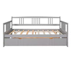 Lit double Bellemave avec lit gigogne simple, cadre de lit plateforme en bois avec barrières de protection, lit de repos pour chambre/salon, sans sommier à ressorts, gris