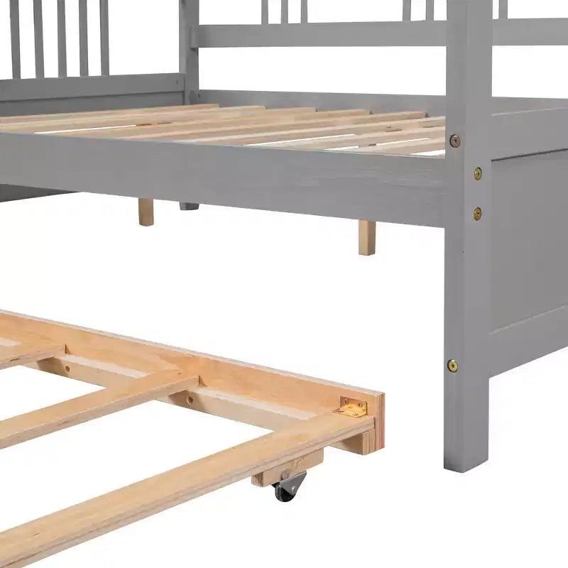 Lit double Bellemave avec lit gigogne simple, cadre de lit plateforme en bois avec barrières de protection, lit de repos pour chambre/salon, sans sommier à ressorts, gris