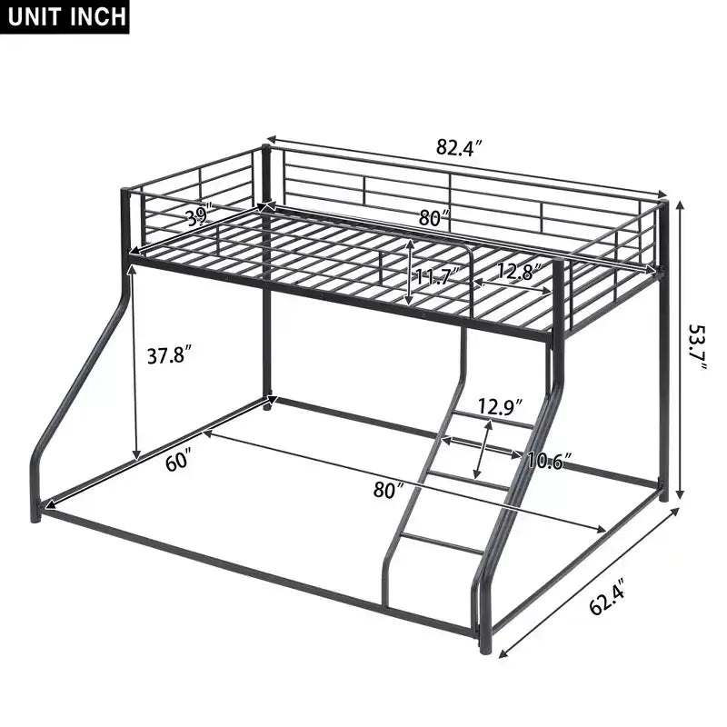 Bellemave Lit Superposé au Sol, Cadre de Lit Superposé en Métal Robuste, pour Adultes, Noir
