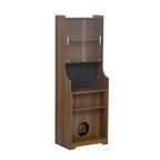 Bureau d'ordinateur pliable avec niche pour animaux et étagères, doté d'une planche perforée et incluant un couchage pour chat et un griffoir, coloris Noyer - ModernLuxe