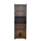 Bureau d'ordinateur pliable avec niche pour animaux et étagères, doté d'une planche perforée et incluant un couchage pour chat et un griffoir, coloris Noyer - ModernLuxe