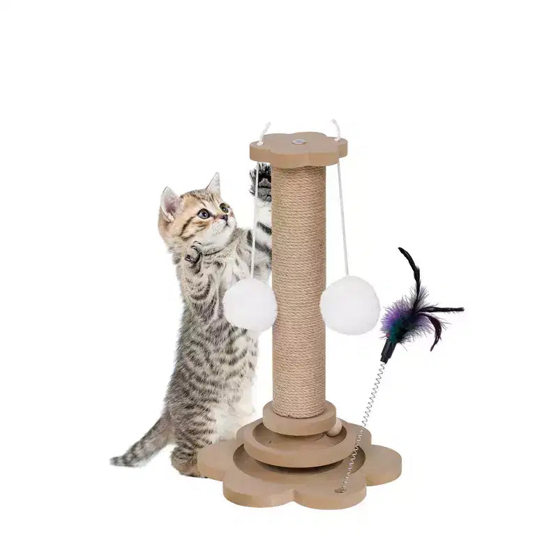Bureau d'ordinateur pliable avec niche pour animaux et étagères, doté d'une planche perforée et incluant un couchage pour chat et un griffoir, coloris Noyer - ModernLuxe