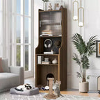 Bureau d'ordinateur pliable avec niche pour animaux et étagères, doté d'une planche perforée et incluant un couchage pour chat et un griffoir, coloris Noyer - ModernLuxe