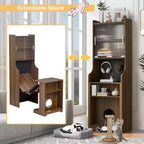 Bureau d'ordinateur pliable avec niche pour animaux et étagères, doté d'une planche perforée et incluant un couchage pour chat et un griffoir, coloris Noyer - ModernLuxe