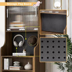 Bureau d'ordinateur pliable avec niche pour animaux et étagères, doté d'une planche perforée et incluant un couchage pour chat et un griffoir, coloris Noyer - ModernLuxe