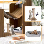 Bureau d'ordinateur pliable avec niche pour animaux et étagères, doté d'une planche perforée et incluant un couchage pour chat et un griffoir, coloris Noyer - ModernLuxe