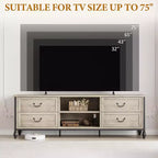 COZONY Meuble TV gris rustique 65", meuble TV moderne du milieu du siècle pour salon avec rangement et étagères réglables, convient aux téléviseurs jusqu'à 75 pouces