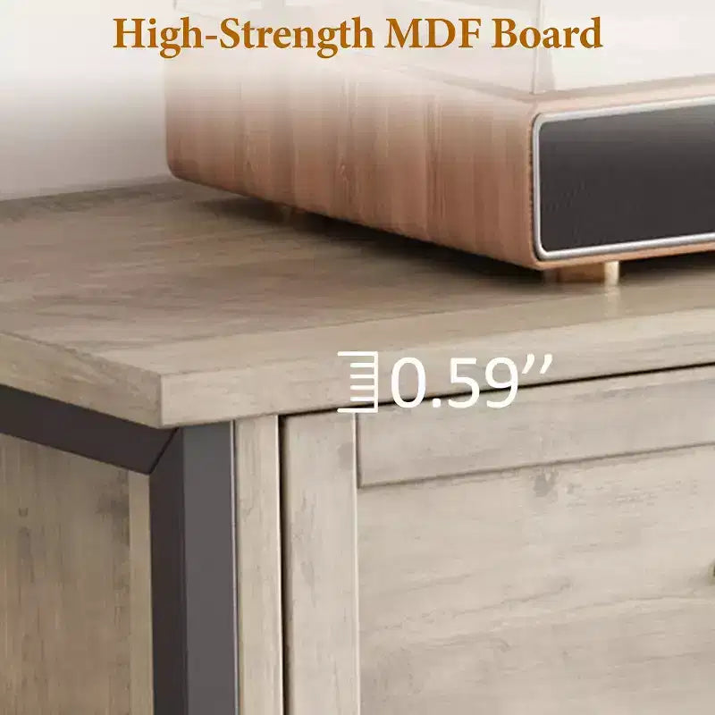 COZONY Meuble TV gris rustique 65", meuble TV moderne du milieu du siècle pour salon avec rangement et étagères réglables, convient aux téléviseurs jusqu'à 75 pouces