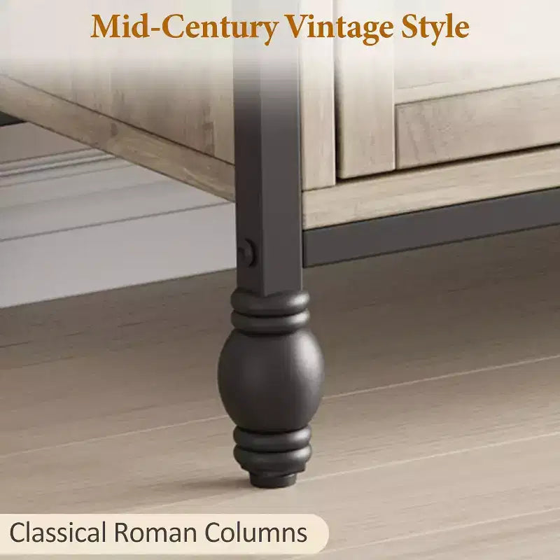 COZONY Meuble TV gris rustique 65", meuble TV moderne du milieu du siècle pour salon avec rangement et étagères réglables, convient aux téléviseurs jusqu'à 75 pouces