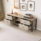 COZONY Meuble TV gris rustique 65", meuble TV moderne du milieu du siècle pour salon avec rangement et étagères réglables, convient aux téléviseurs jusqu'à 75 pouces