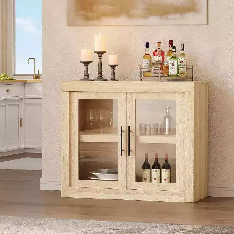 Bahut moderne de 89,9 cm avec 2 portes – Meuble de bar en bois, buffet autoportant, console multimédia et crédence pour salon, cuisine ou couloir