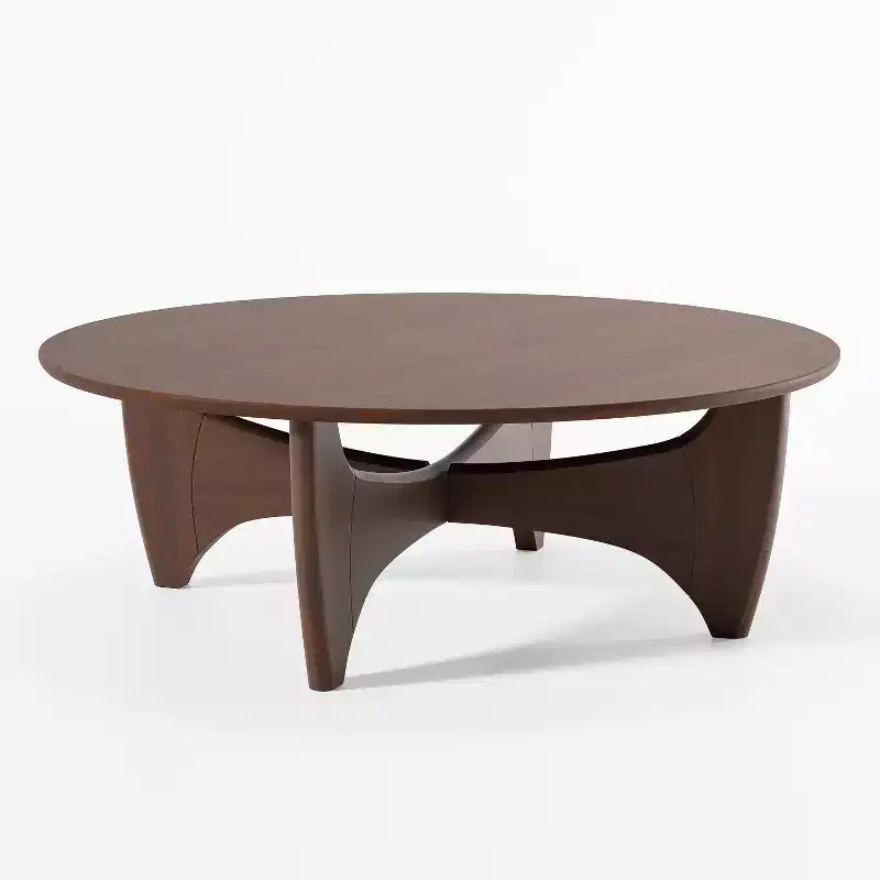 PexFix Table Basse Ronde Moderne 38, Table de Salon en Bois Massif Style Ferme avec Pieds Robustes en Croix pour Bureau à Domicile Salon, Noyer