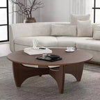 PexFix Table Basse Ronde Moderne 38, Table de Salon en Bois Massif Style Ferme avec Pieds Robustes en Croix pour Bureau à Domicile Salon, Noyer