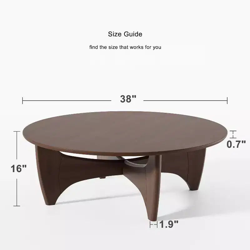 PexFix Table Basse Ronde Moderne 38, Table de Salon en Bois Massif Style Ferme avec Pieds Robustes en Croix pour Bureau à Domicile Salon, Noyer
