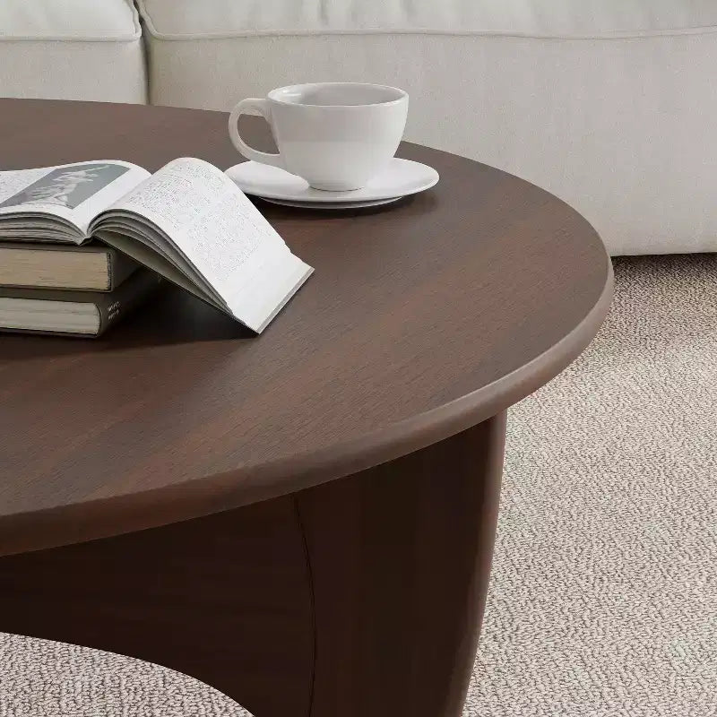 PexFix Table Basse Ronde Moderne 38, Table de Salon en Bois Massif Style Ferme avec Pieds Robustes en Croix pour Bureau à Domicile Salon, Noyer